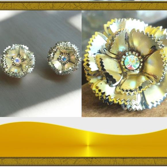 Jewelry - Metal Layered Flower Brooch and Clip-Ons